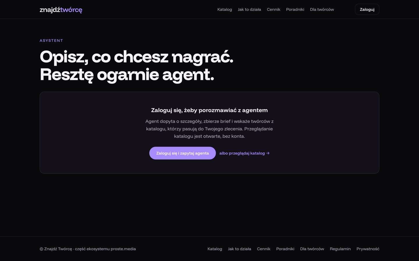 znajdźtwórcę.pl, agent AI do szukania twórców
